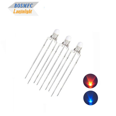 Bi color 3mm LED Anodo comum vermelho e azul e cátodo comum através do buraco LED Dissipação de calor