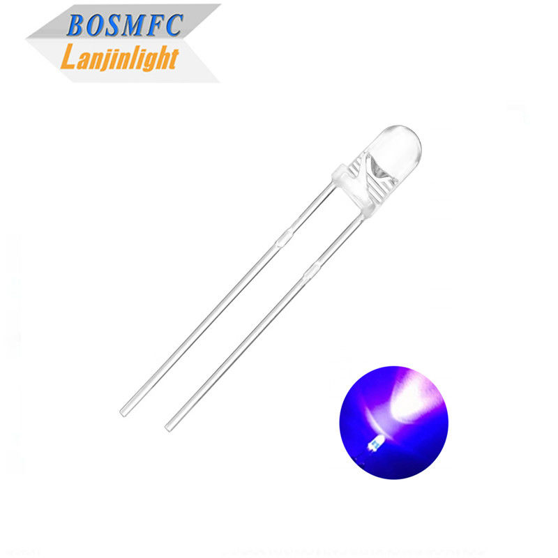 3mm F3 Dip UV LED Chip 395nm 405nm através do buraco para curar o esmalte de unhas