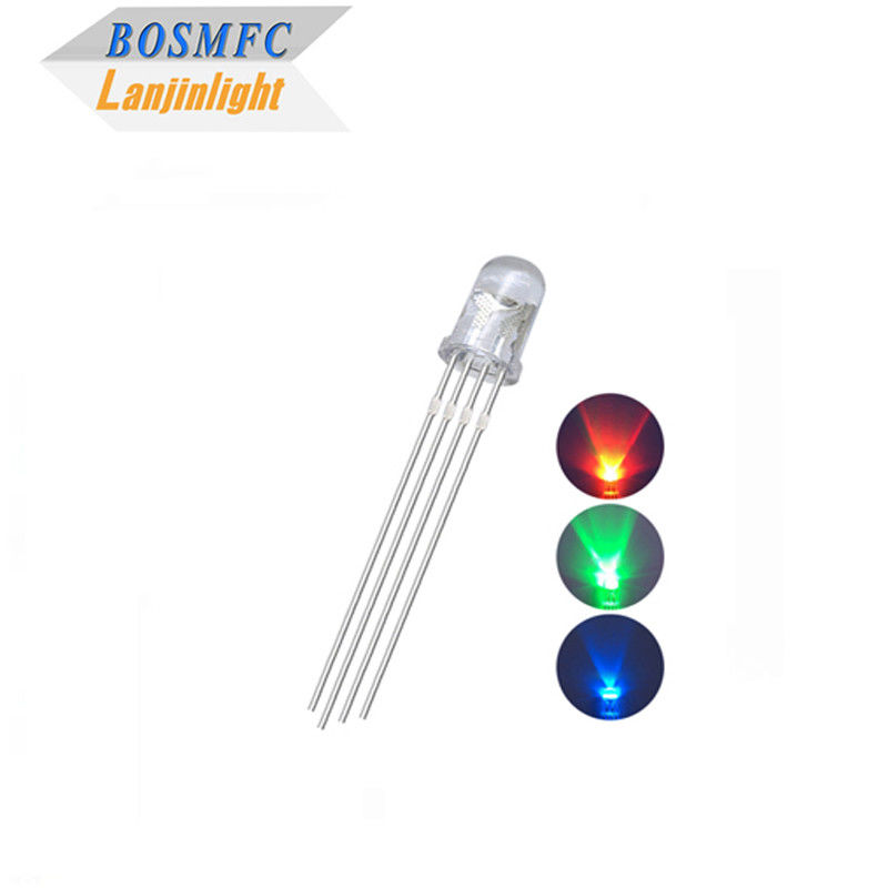 4 pinos RGB LED 5mm através do buraco 0,06W, Anodo comum Lente transparente F5 LED Tri Color