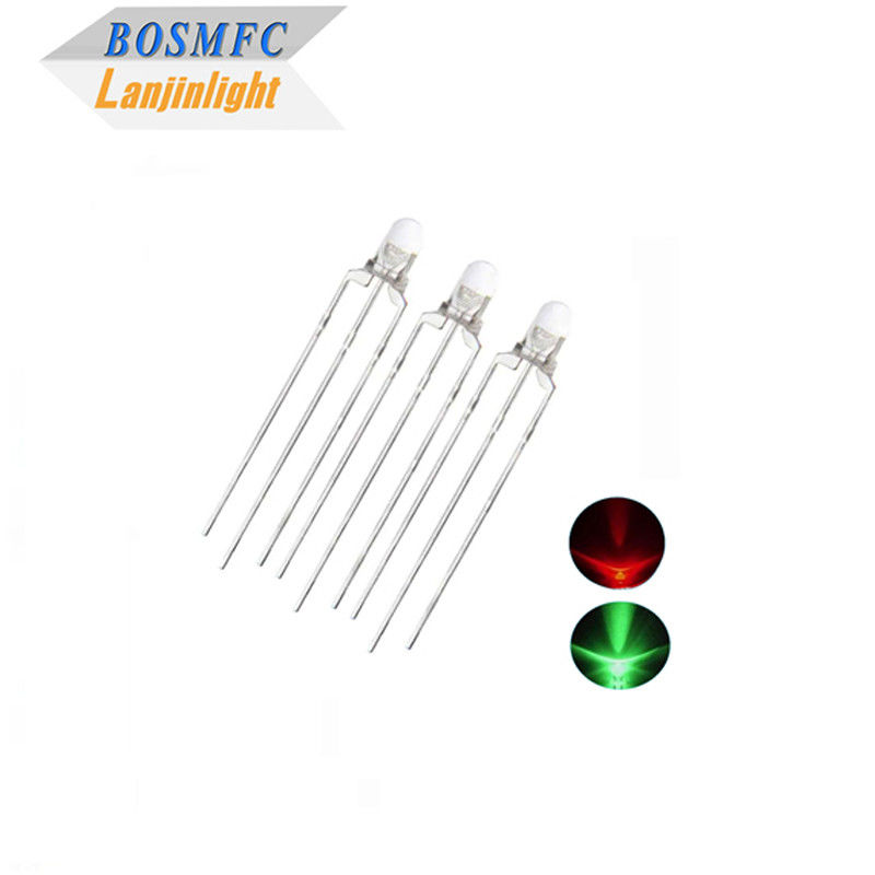 Bi Color 3mm Through Hole LED Multifuncional 20mA Luz Vermelha e Verde