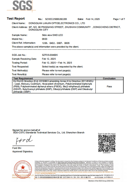 China Dongguan Lanjin Optoelectronics Co., Ltd. Certificações